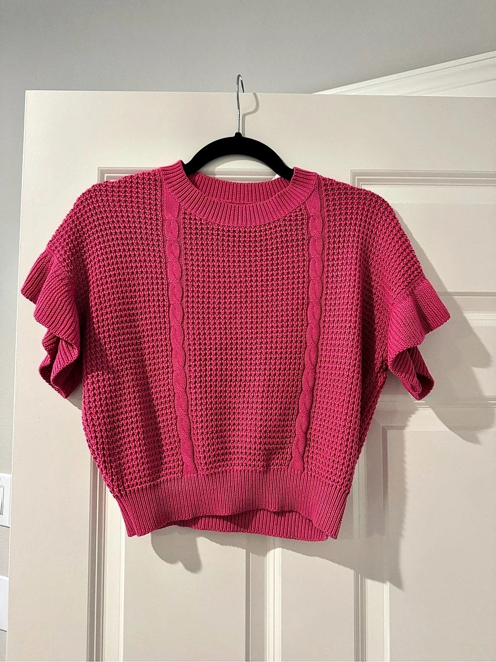 Pink Knit Ruffle Sleeve Sweater - Picture 2 of 2